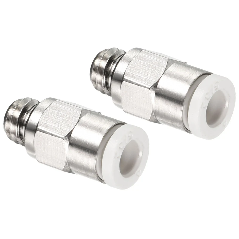 2Pcs M6 Push to Fit 4mm OD Hose Connect Fittings, White & Silver Tone