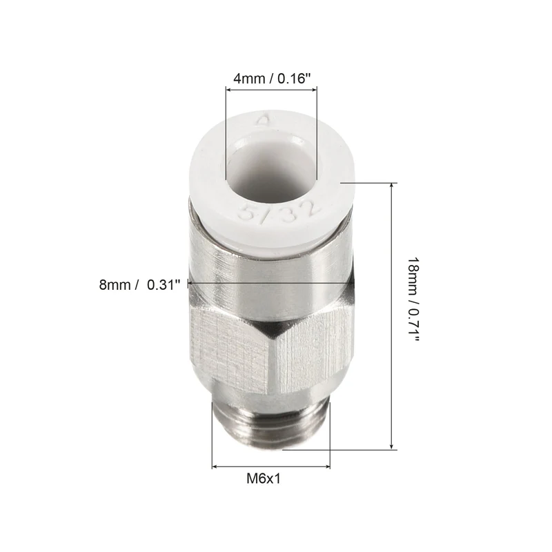 2Pcs M6 Push to Fit 4mm OD Hose Connect Fittings, White & Silver Tone