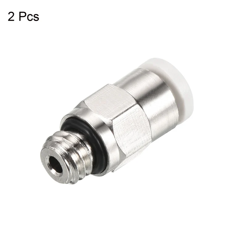 2Pcs M6 Push to Fit 4mm OD Hose Connect Fittings, White & Silver Tone