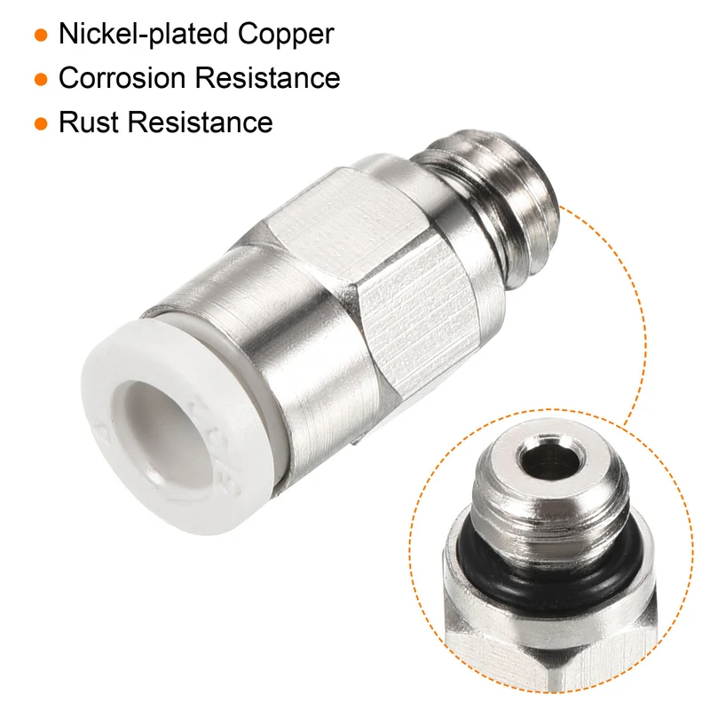 2Pcs M6 Push to Fit 4mm OD Hose Connect Fittings, White & Silver Tone