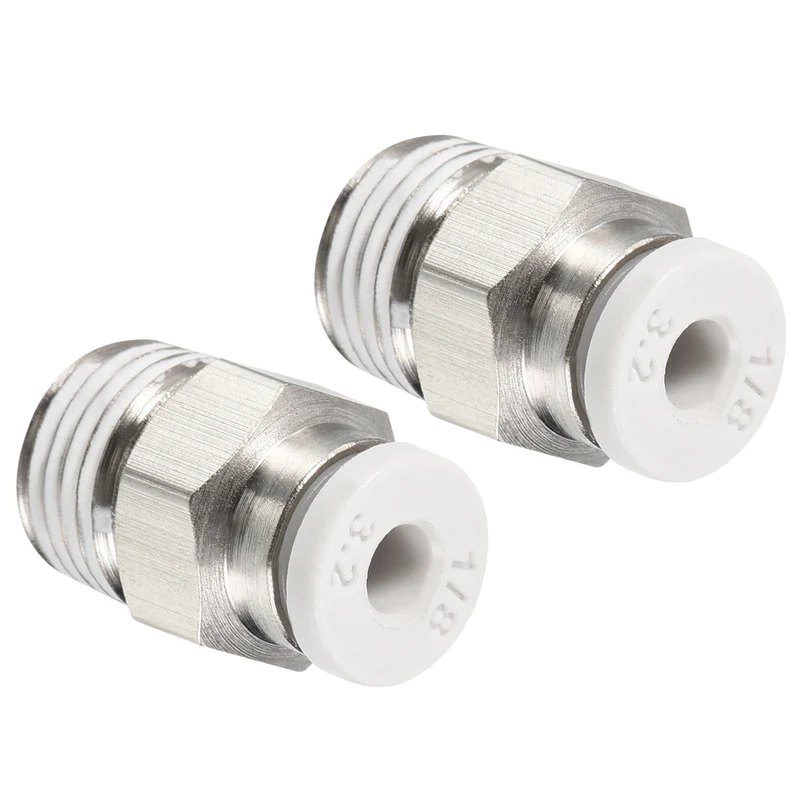 G1/8 Push to Fit 3mm OD Hose Connect Fittings, 2 Pack Straight Coupling Adapter for Gas Pneumatic Air Flow Transition, White & Silver Tone
