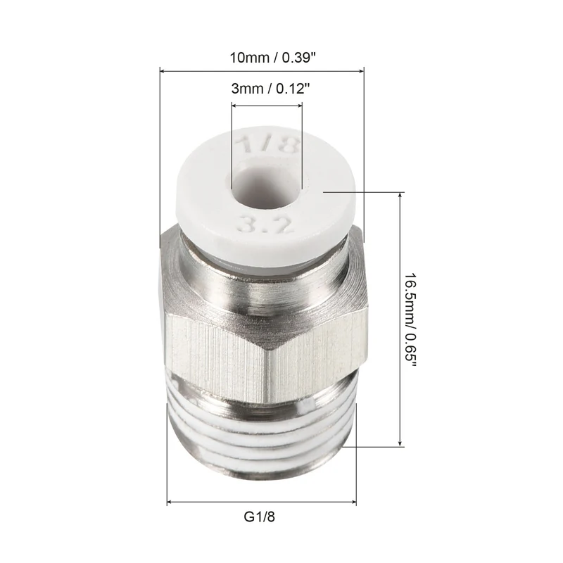 G1/8 Push to Fit 3mm OD Hose Connect Fittings, 2 Pack Straight Coupling Adapter for Gas Pneumatic Air Flow Transition, White & Silver Tone