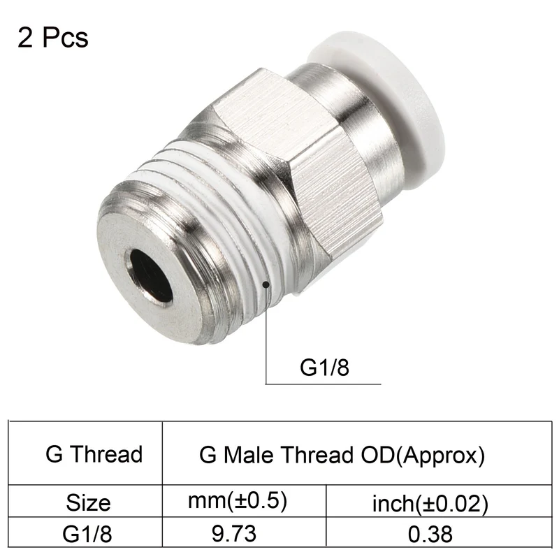 G1/8 Push to Fit 3mm OD Hose Connect Fittings, 2 Pack Straight Coupling Adapter for Gas Pneumatic Air Flow Transition, White & Silver Tone