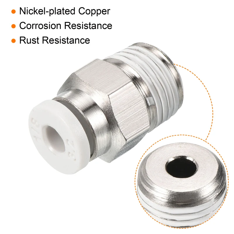 G1/8 Push to Fit 3mm OD Hose Connect Fittings, 2 Pack Straight Coupling Adapter for Gas Pneumatic Air Flow Transition, White & Silver Tone