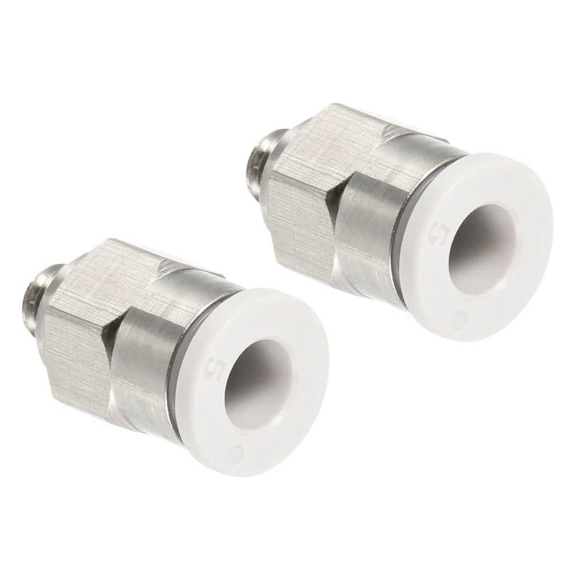 2Pcs M5 Push to Fit 5mm OD Hose Connect Fittings White & Silver