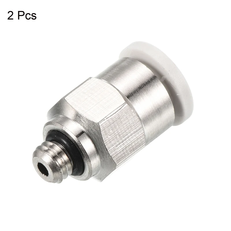 2Pcs M5 Push to Fit 5mm OD Hose Connect Fittings White & Silver