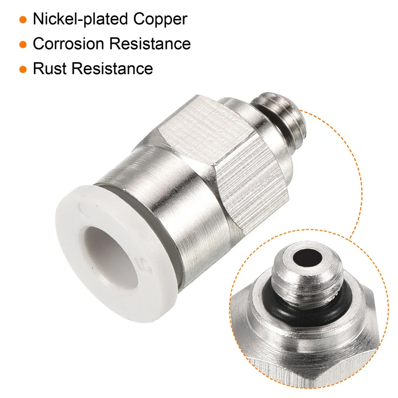 2Pcs M5 Push to Fit 5mm OD Hose Connect Fittings White & Silver