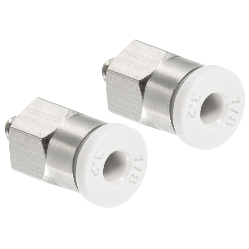 2Pcs M3 Push to Fit 3mm OD Hose Connect Fittings White & Silver Tone