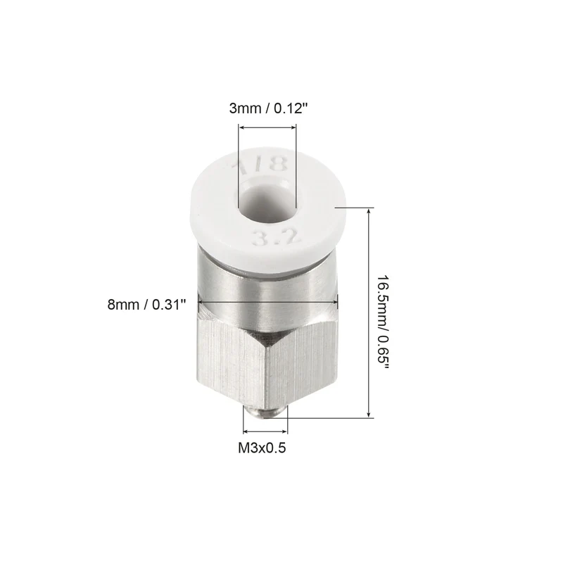 2Pcs M3 Push to Fit 3mm OD Hose Connect Fittings White & Silver Tone