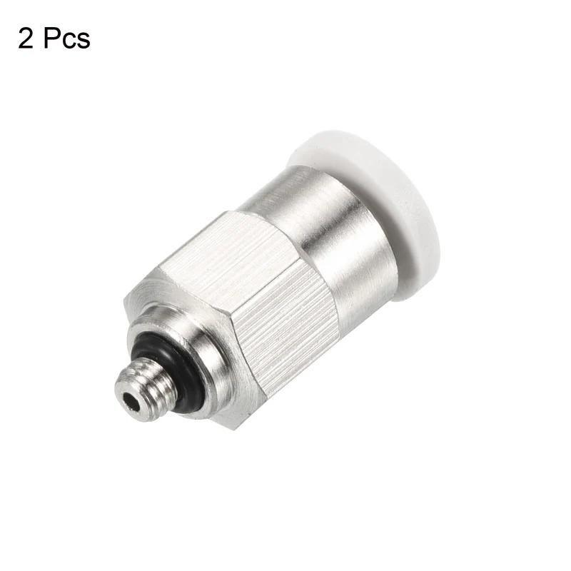 2Pcs M3 Push to Fit 3mm OD Hose Connect Fittings White & Silver Tone