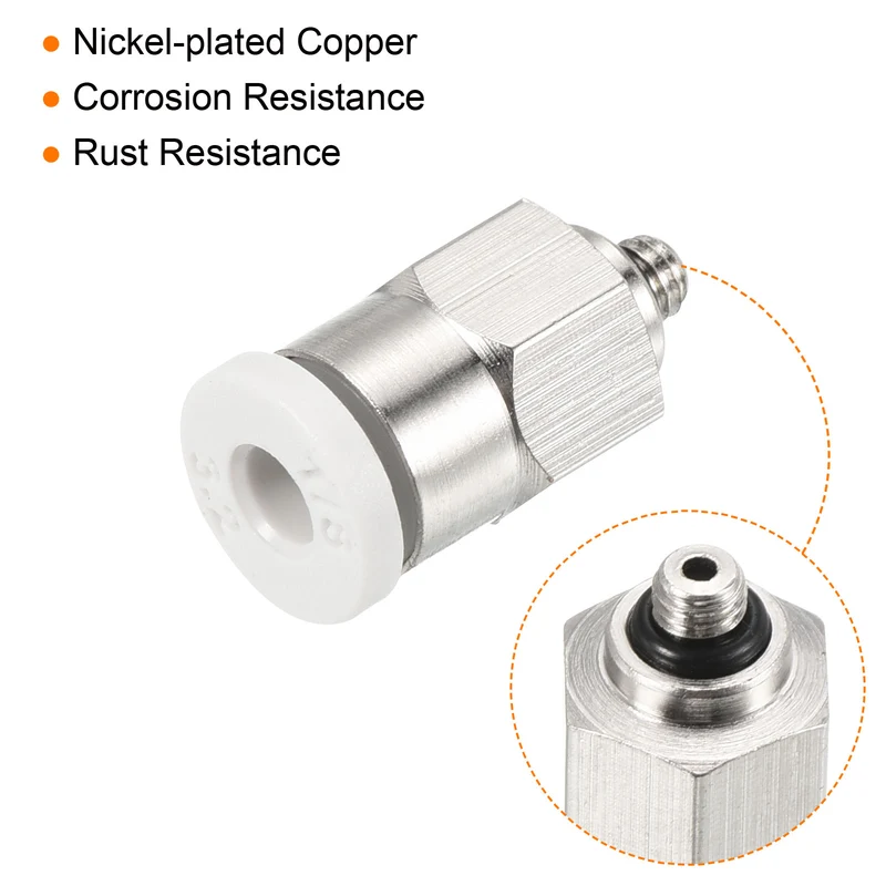 2Pcs M3 Push to Fit 3mm OD Hose Connect Fittings White & Silver Tone