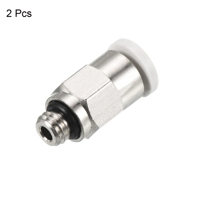 2Pcs M5 Push to Fit 3mm OD Hose Connect Fittings, White & Silver Tone