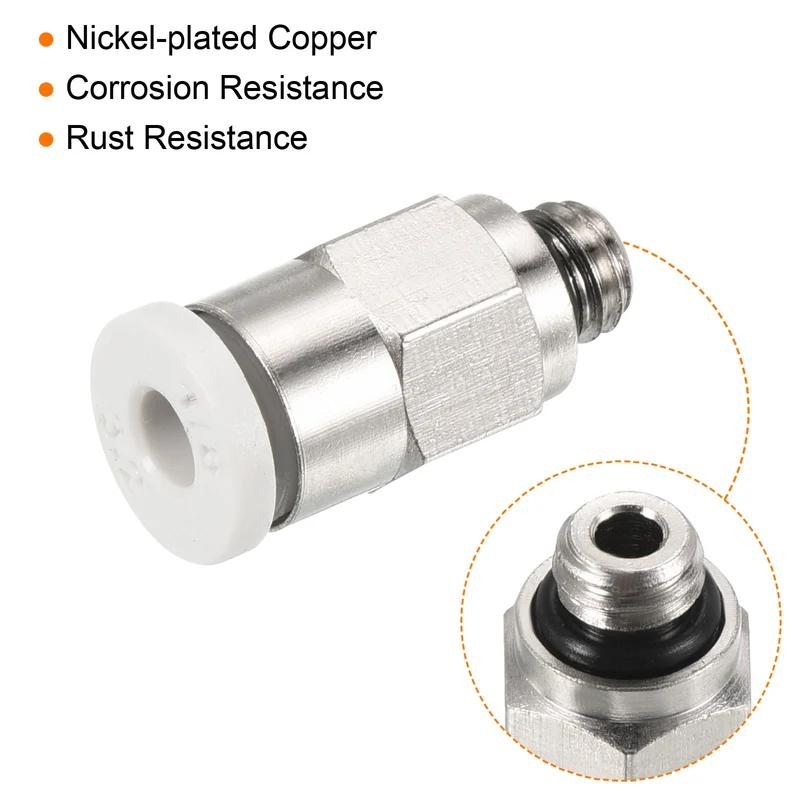 2Pcs M5 Push to Fit 3mm OD Hose Connect Fittings, White & Silver Tone