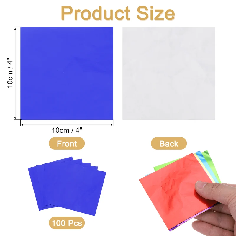 100 Pcs 4 x 4 Inch Square Aluminum Foil Candy Wrappers, Blue
