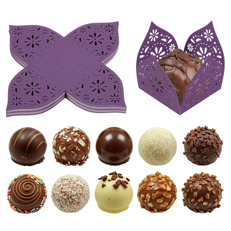 30Pcs 1.4x1.4" Snowflake Truffle Wrapper Cupcake Liners for Decor, Dark Purple