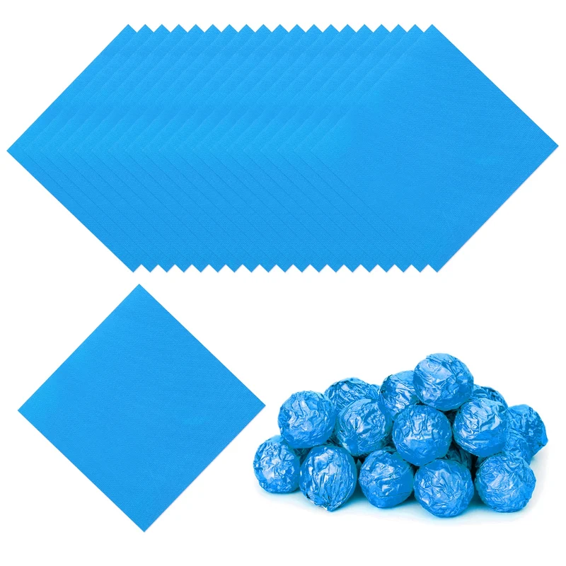200 Pcs 5x5 Inch Foil Candy Wrappers Chocolate Wrapping Paper Light Blue