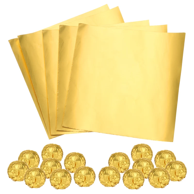 100 x Gold Metallic Foil Paper, 3x3" Glossy Texture Wrapping Paper