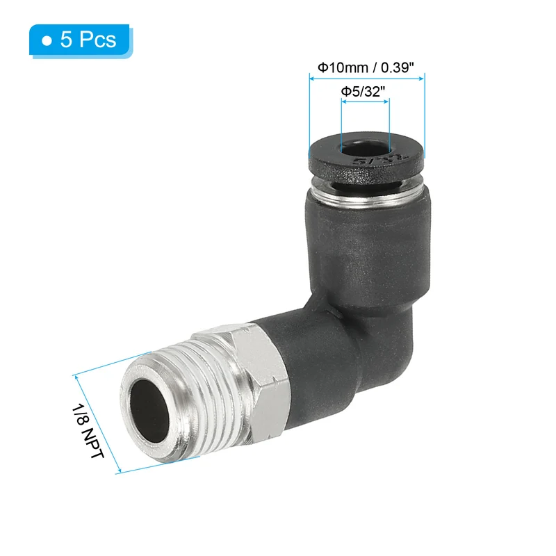 5 Pcs Male Elbow 5/32" Tubing OD x 1/8" NPT Thread 90 Push to Connect Fittings