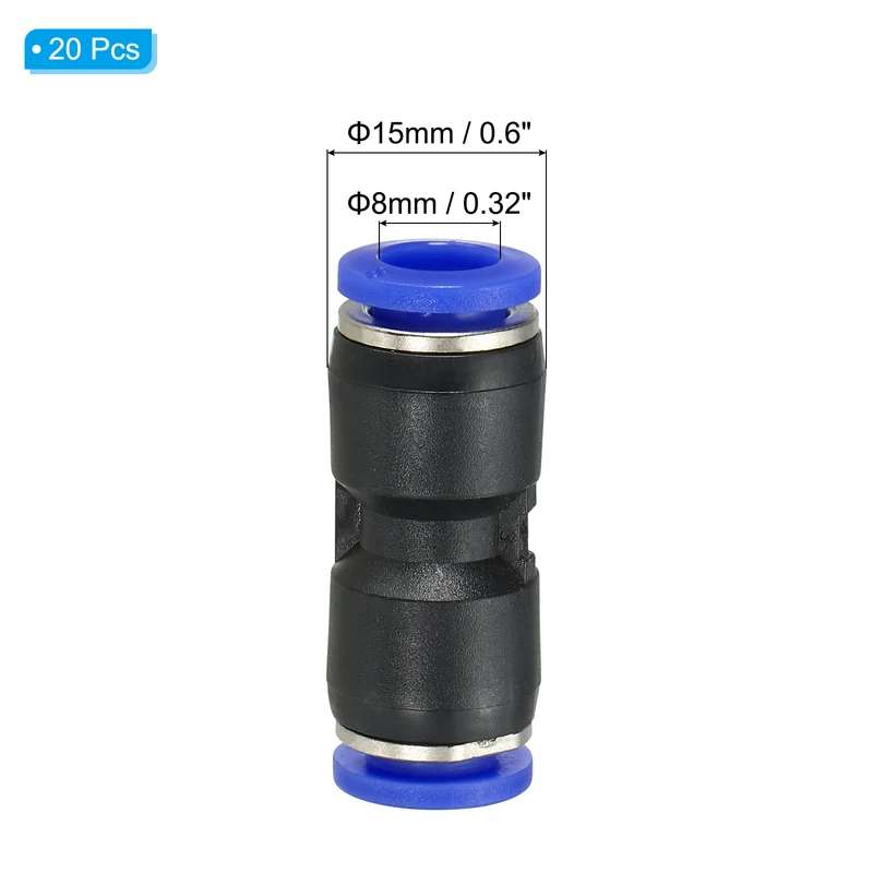 8mm Push to Connect Fitting Quick Release Pneumatic Connectors 20Pcs