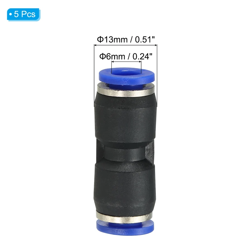 6mm Push to Connect Fitting Quick Release Pneumatic Connectors 5Pcs