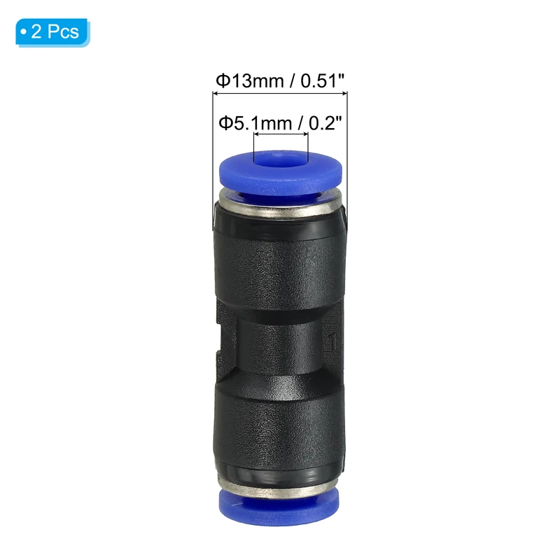 3/16 Inches Push to Connect Fitting Quick Release Pneumatic Connectors 2Pcs
