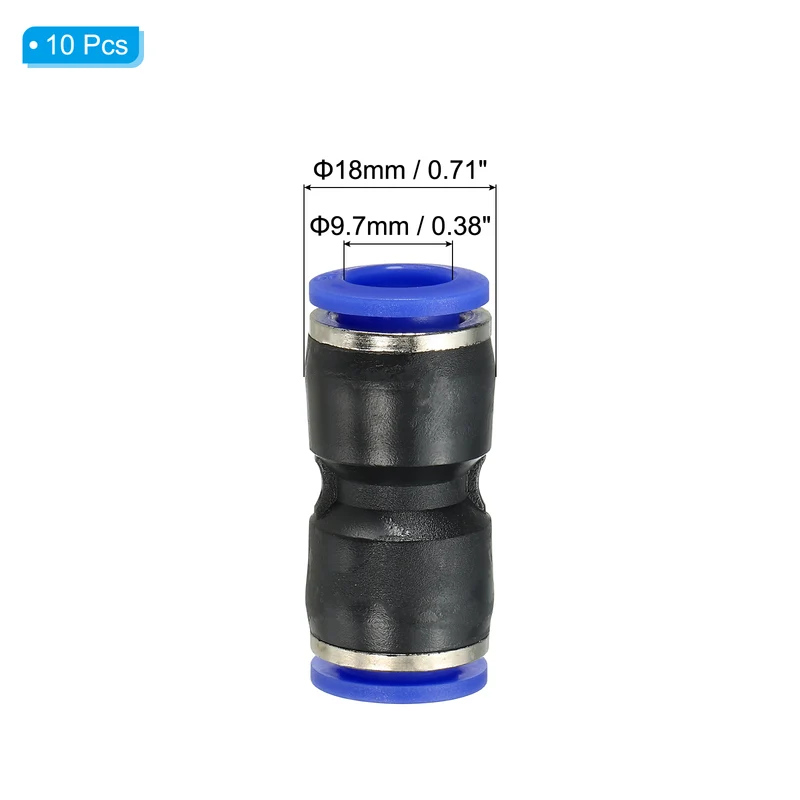 3/8 Inches Push to Connect Fitting Quick Release Pneumatic Connectors 10Pcs