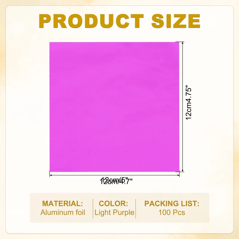 Foil Candy Wrappers 5x5 Inch, 100 Pcs Light Purple Glossy Paper for Chocolate
