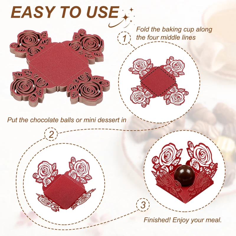 50Pcs 1.4x1.4" Rose Shape Truffle Wrapper Cupcake Liners for Decor, Dark Purple