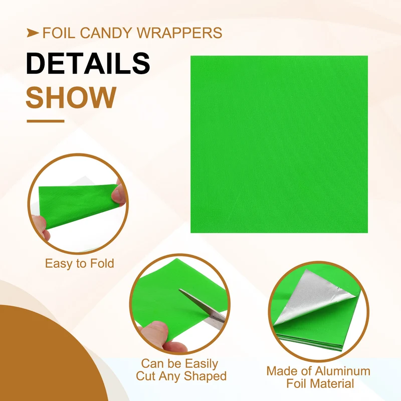 200 Pcs 4x4 Inch Foil Candy Wrappers Chocolate Wrapping Paper Light Green