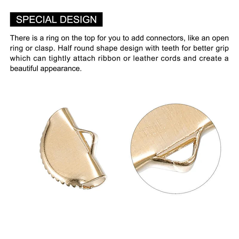 Uxcell Ribbon Crimp Clamp Ends, Half Round Bookmark Pinch Cord End Clasps for Craft Making