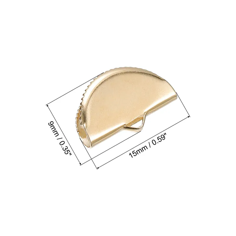 Uxcell Ribbon Crimp Clamp Ends, Half Round Bookmark Pinch Cord End Clasps for Craft Making