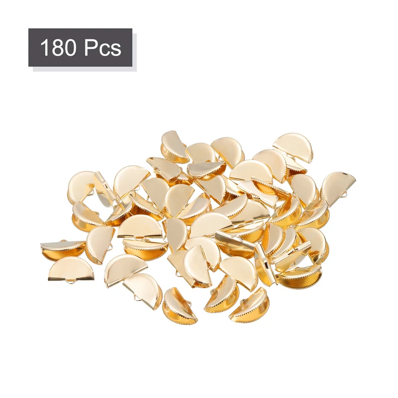 Uxcell Ribbon Crimp Clamp Ends, Half Round Bookmark Pinch Cord End Clasps for Craft Making