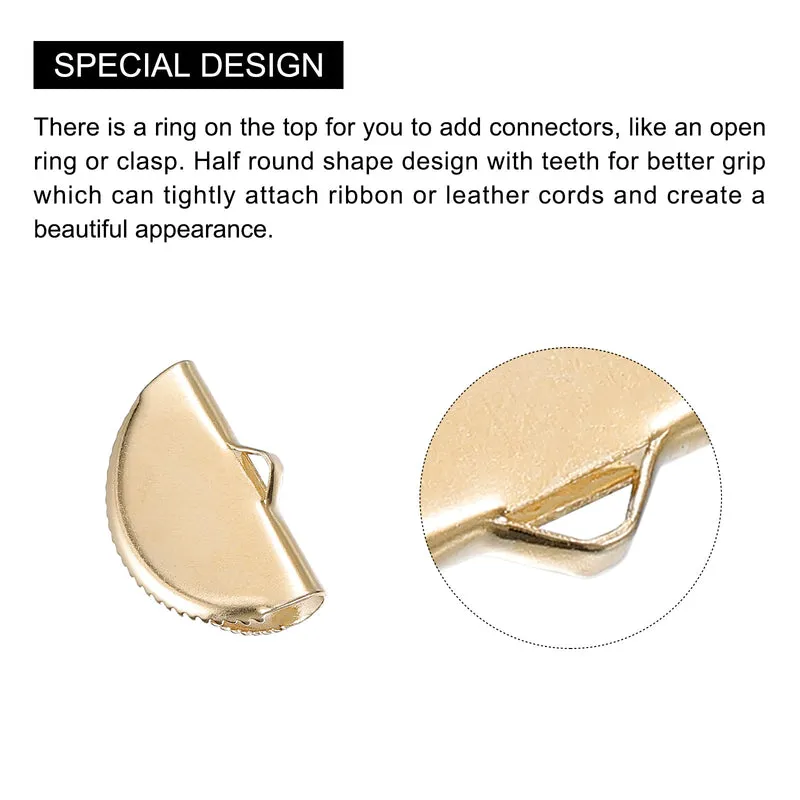 Uxcell Ribbon Crimp Clamp Ends, Half Round Bookmark Pinch Cord End Clasps for Craft Making