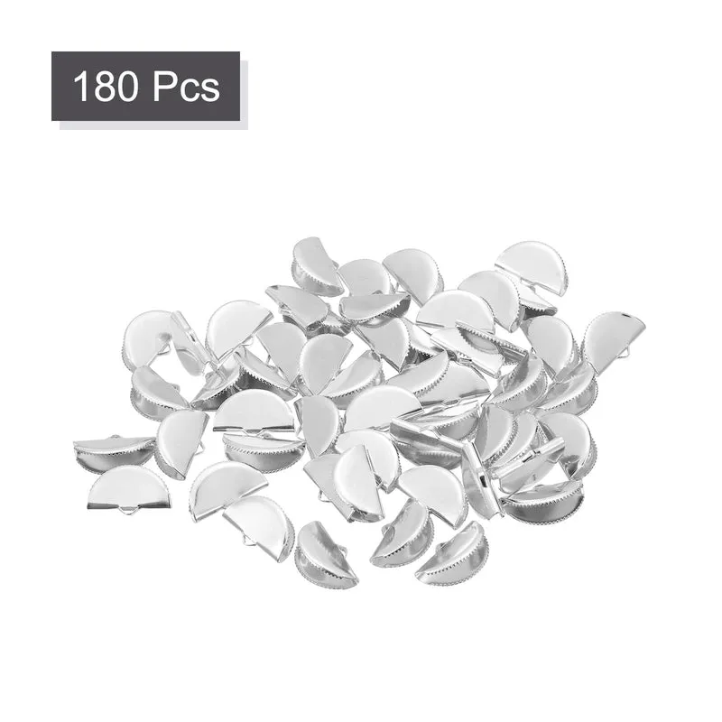 Uxcell Ribbon Crimp Clamp Ends, Half Round Bookmark Pinch Cord End Clasps for Craft Making
