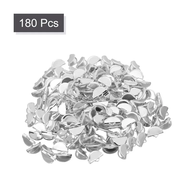 Uxcell Ribbon Crimp Clamp Ends, Half Round Bookmark Pinch Cord End Clasps for Craft Making