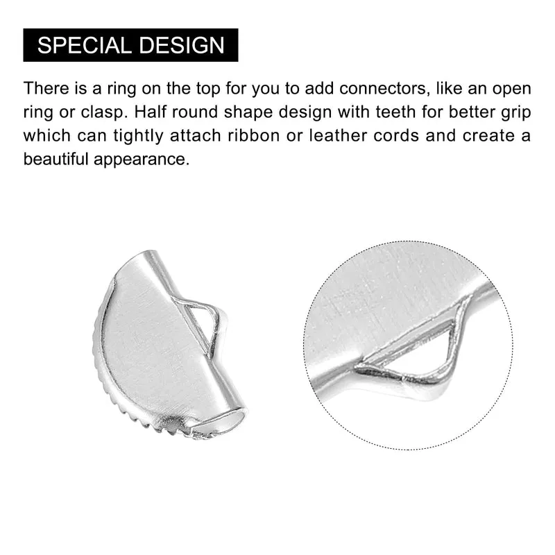 Uxcell Ribbon Crimp Clamp Ends, Half Round Bookmark Pinch Cord End Clasps for Craft Making