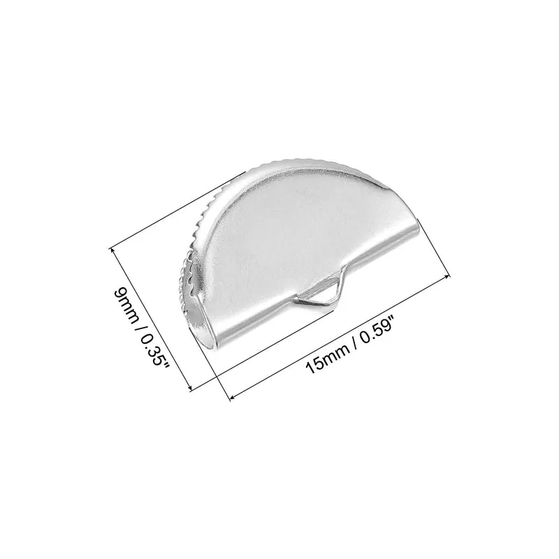 Uxcell Ribbon Crimp Clamp Ends, Half Round Bookmark Pinch Cord End Clasps for DIY Crafts Making