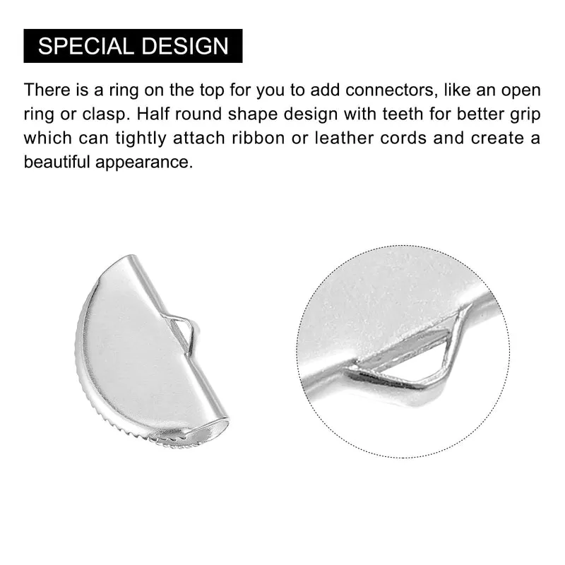 Uxcell Ribbon Crimp Clamp Ends, Half Round Bookmark Pinch Cord End Clasps for DIY Craft Making