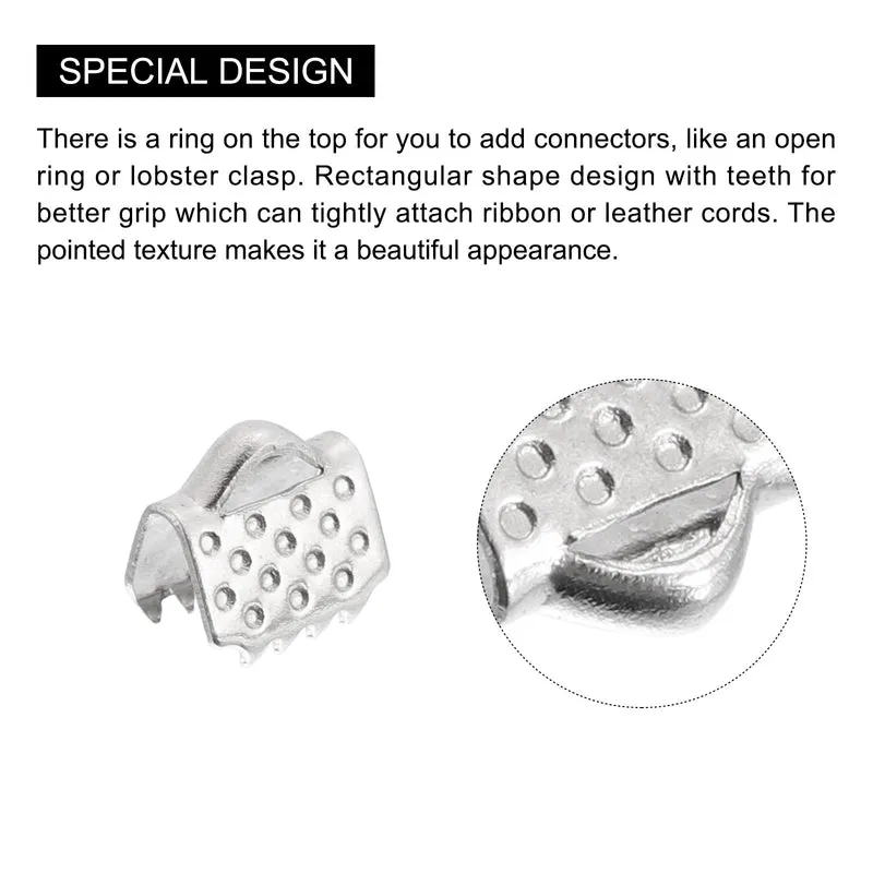 Uxcell Ribbon End Crimp Clamps, Pointed Texture Stainless Steel Pinch Cord End Clasp for DIY Bracelet Making