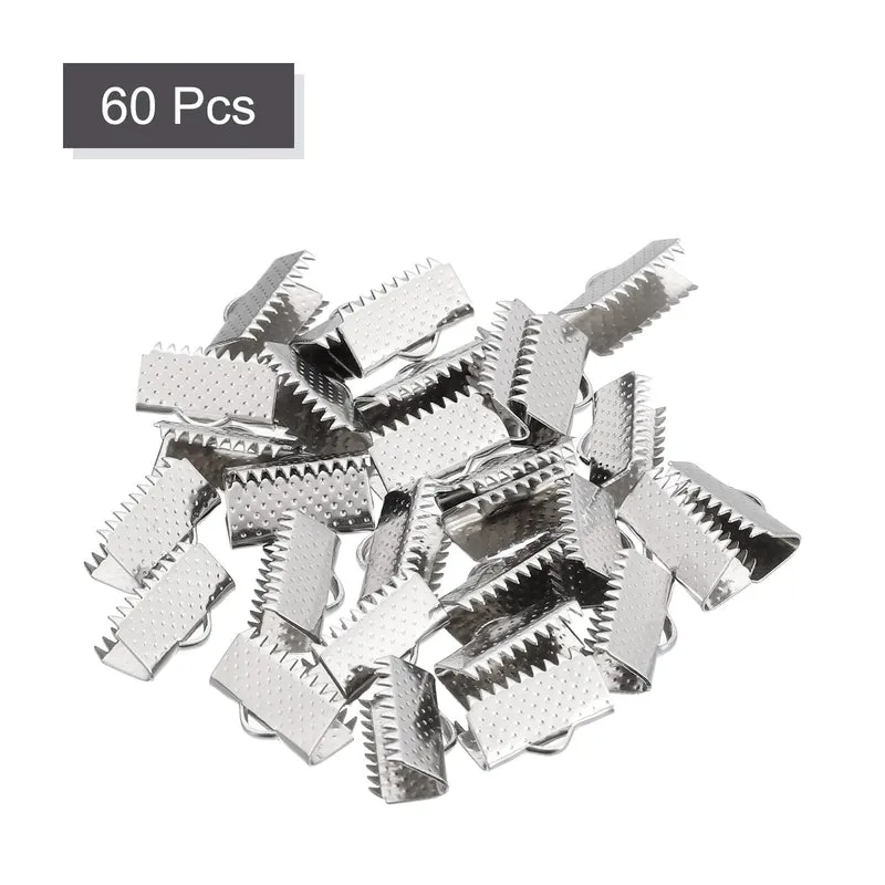 Uxcell Ribbon End Crimp Clamps, Pointed Texture Stainless Steel Pinch Cord End Clasp for DIY Bracelet Making