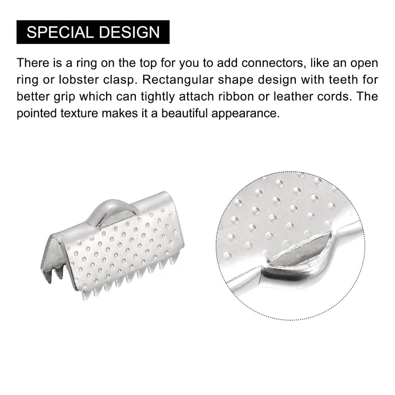 Uxcell Ribbon End Crimp Clamps, Pointed Texture Stainless Steel Pinch Cord End Clasp for DIY Bracelet Making