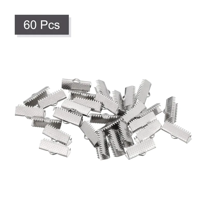 Uxcell Ribbon End Crimp Clamps, Pointed Texture Stainless Steel Pinch Cord End Clasp for DIY Bracelet Making