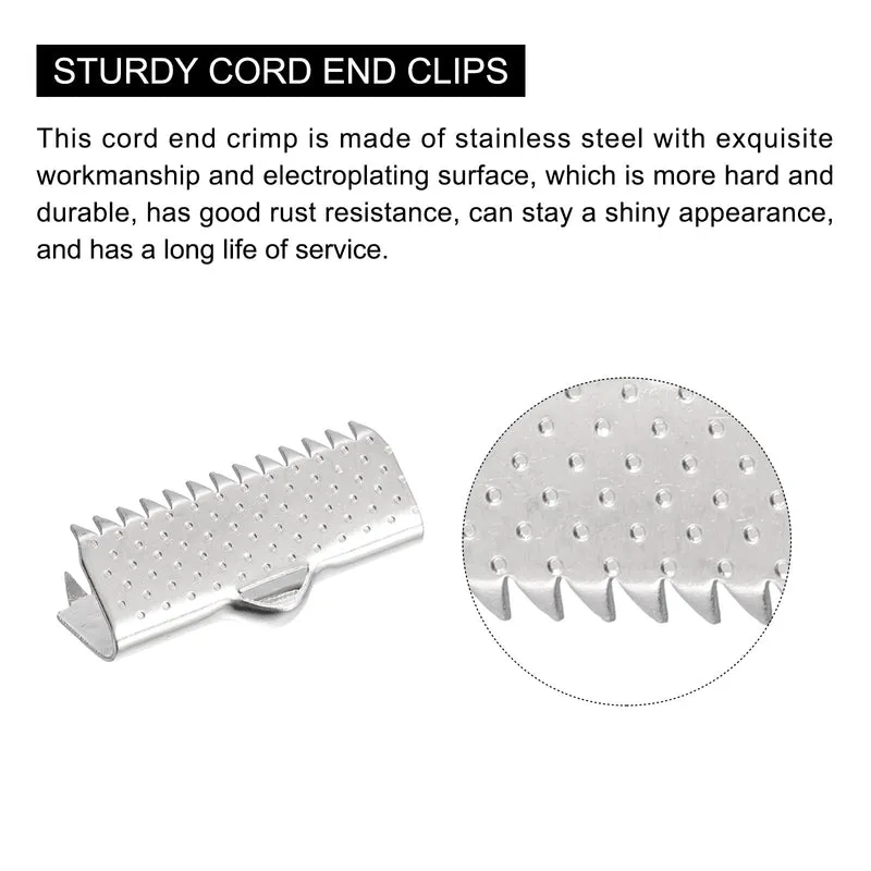 Uxcell Ribbon End Crimp Clamps, Pointed Texture Stainless Steel Pinch Cord End Clasp for DIY Bracelet Making