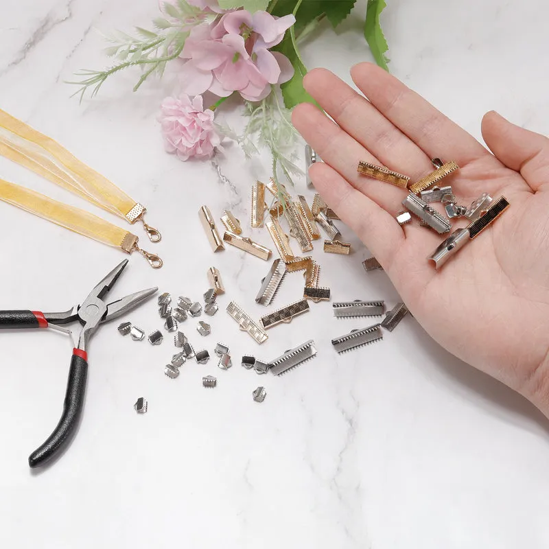 Uxcell Ribbon End Crimp Clamps, Pointed Texture Stainless Steel Pinch Cord End Clasp for DIY Bracelet Making