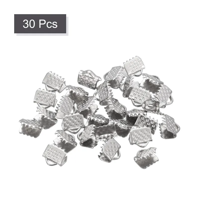 Uxcell Ribbon End Crimp Clamps, Pointed Texture Stainless Steel Pinch Cord End Clasps for DIY Bracelet Making