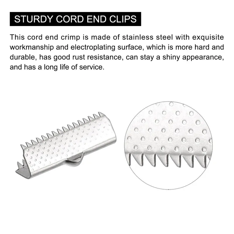 Uxcell Ribbon End Crimp Clamps, Pointed Texture Stainless Steel Pinch Cord End Clasps for DIY Bracelet Making