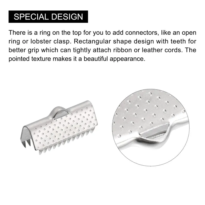 Uxcell Ribbon End Crimp Clamps, Pointed Texture Stainless Steel Pinch Cord End Clasps for DIY Bracelet Making