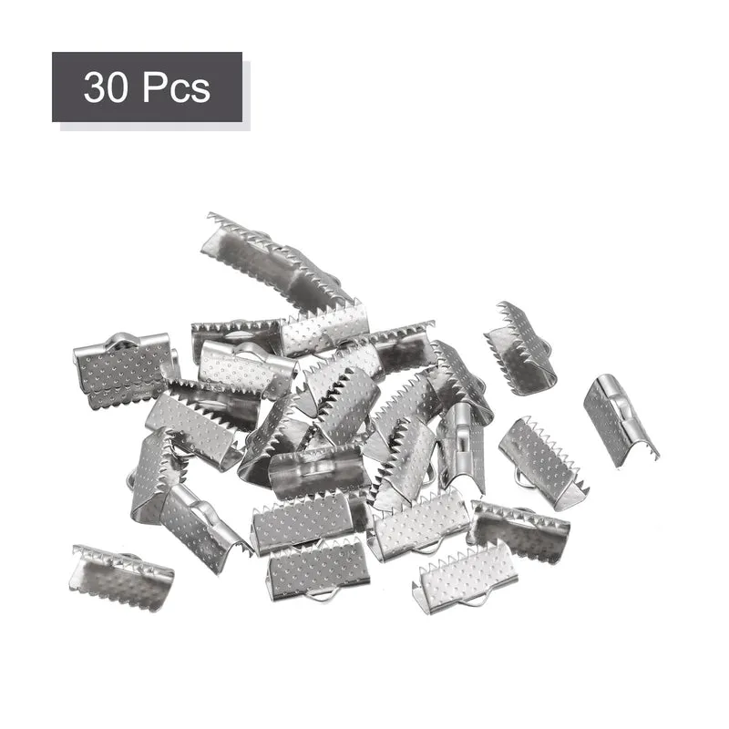 Uxcell Ribbon End Crimp Clamps, Pointed Texture Stainless Steel Pinch Cord End Clasps for DIY Bracelet Making