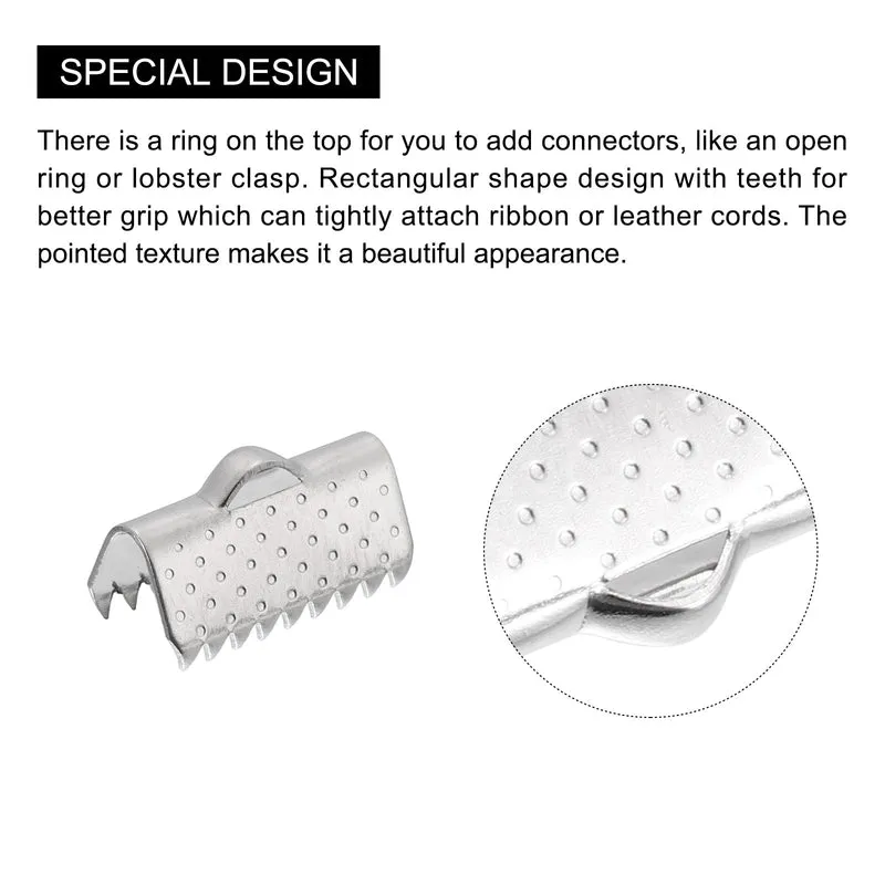 Uxcell Ribbon End Crimp Clamps, Pointed Texture Stainless Steel Pinch Cord End Clasps for DIY Bracelet Making