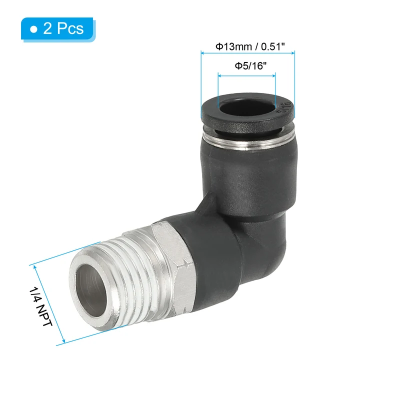 2 Pcs Male Elbow 5/16" Tubing OD x 1/4" NPT Thread 90 Push to Connect Fittings